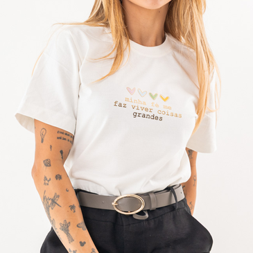 Tshirt Corações “Minha Fé” Aplicação